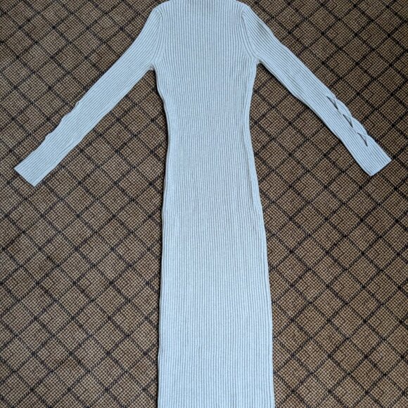 VICTORIA BECKHAM Rib Knit Long Sleeve Sweater Dress Mock Neck Wool Small Beige - Picture 13 of 15